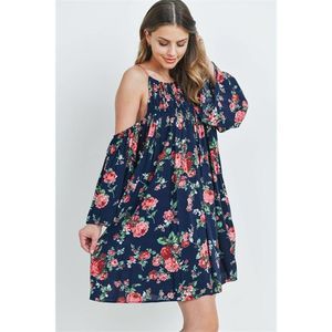 Navy Cold Shoulder Floral Dress
